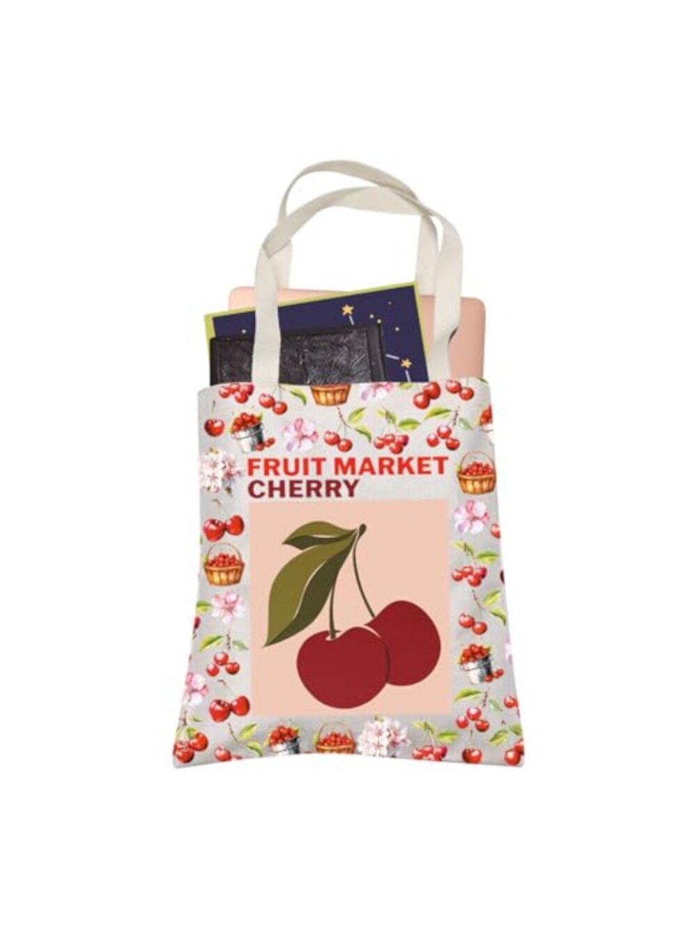 Cherry Fruit Lover Polyester Tote Bag Reusable Shopping Bag Women Gift